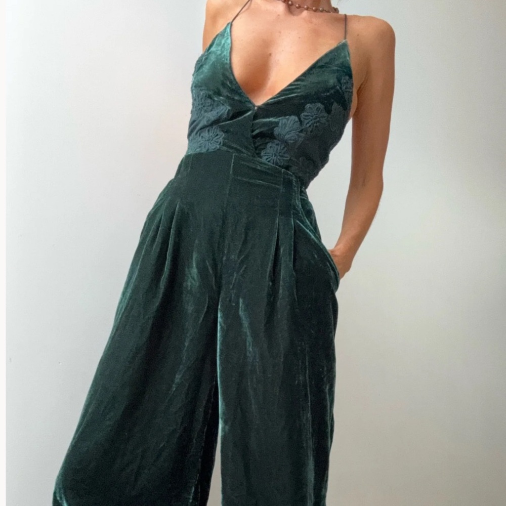 Free People Green Velvet Jumpsuit